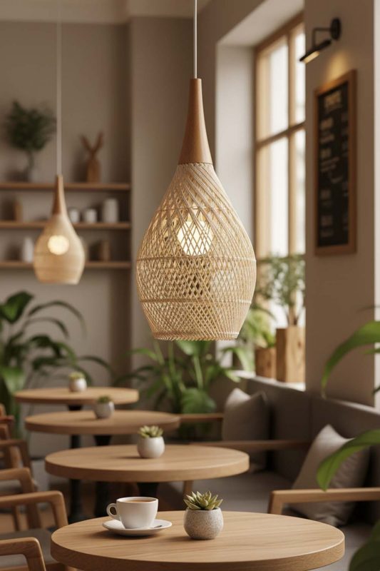 Restaurant Table Vintage Wood Rattan Pendant Light D - Elegant Dining Experience