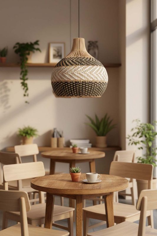 Restaurant Table White Gray Rattan Pendant Light - Elegant Dining Experience