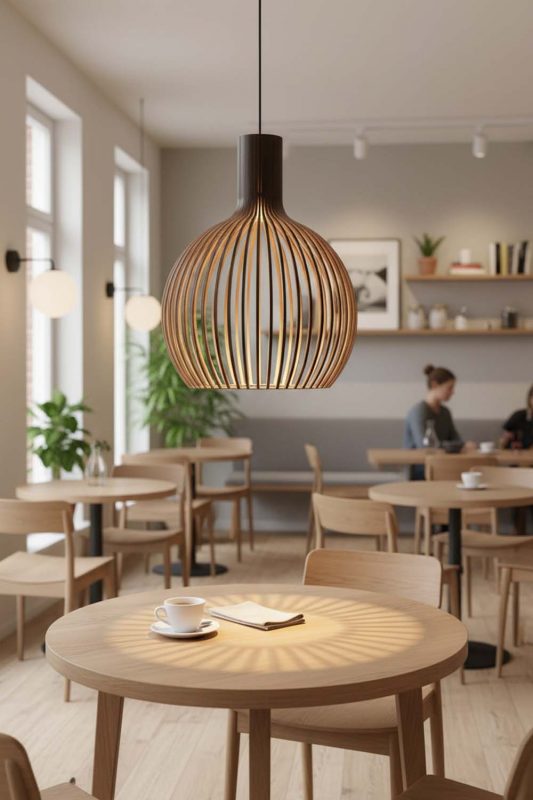 Restaurant Table Wood Cage Pendant Light - Memorable Ambience