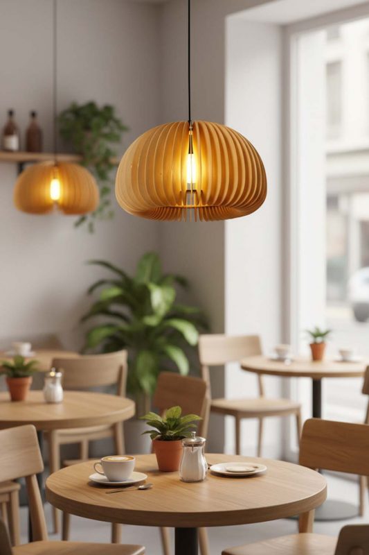 Restaurant Table Wood Slat Pendant Light - Warm & Inviting Atmosphere