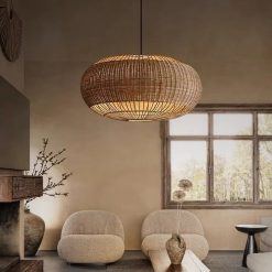 Rattan Barrel Pendant Light Bright Living Room Decor