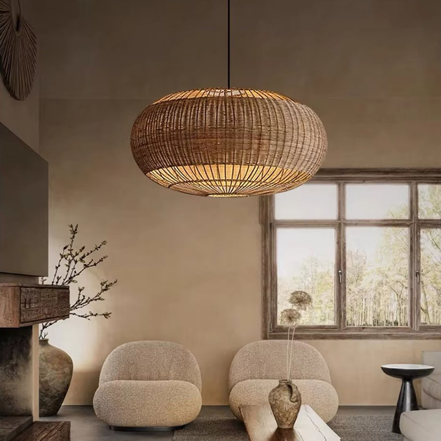 Rattan Barrel Pendant Light Bright Living Room Decor
