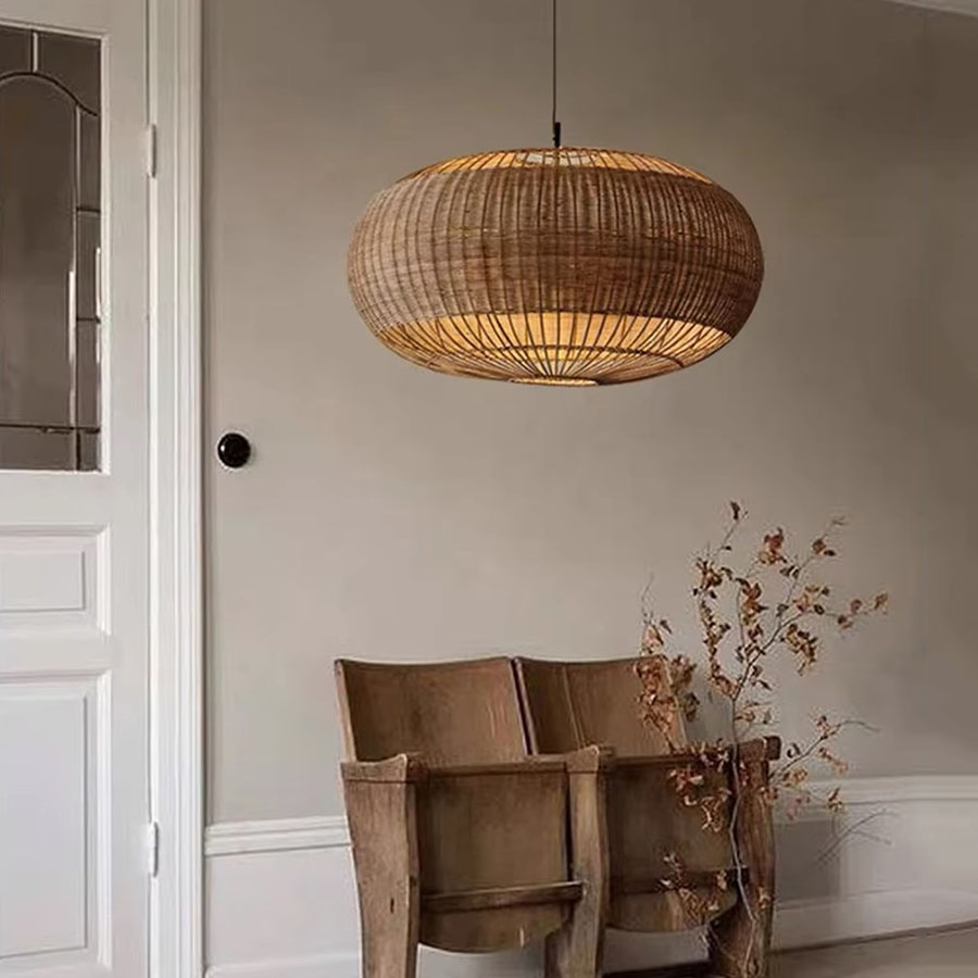 Rattan Barrel Pendant Light Entryway Decor