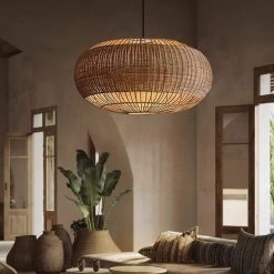 Rattan Barrel Pendant Light Spacious Living Room Decor