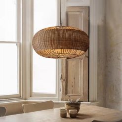 Rattan Barrel Pendant Light Vintage Window Decor