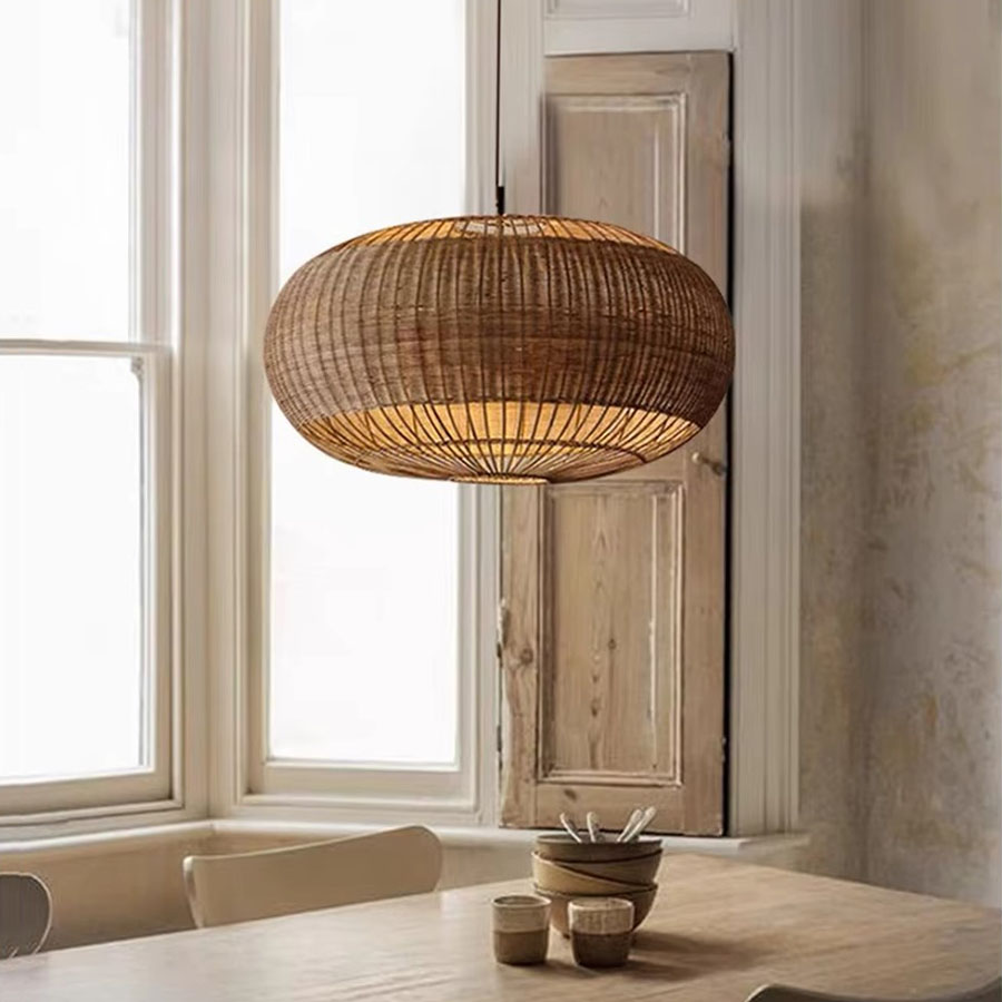 Rattan Barrel Pendant Light Vintage Window Decor
