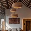 Rattan Barrel Pendant Lights Cluster Staggered Ceiling Decor