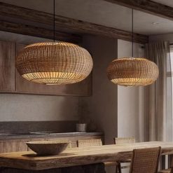 Rattan Barrel Pendant Lights Dining Table Decor