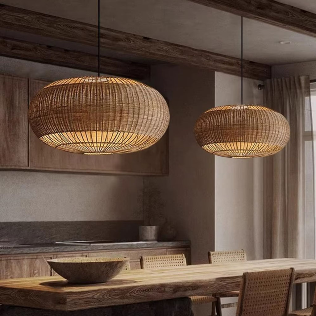 Rattan Barrel Pendant Lights Dining Table Decor