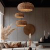 Rattan Barrel Pendant Lights Mixed Sizes Wall Decor