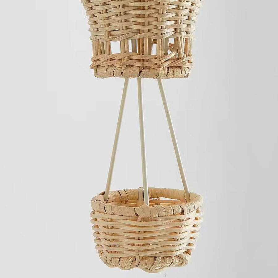 Rattan Hot Air Balloon Pendant Light Handwoven Basket Detail
