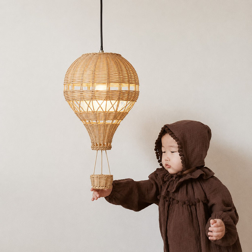 Rattan Hot Air Balloon Pendant Light Kids Room Decor
