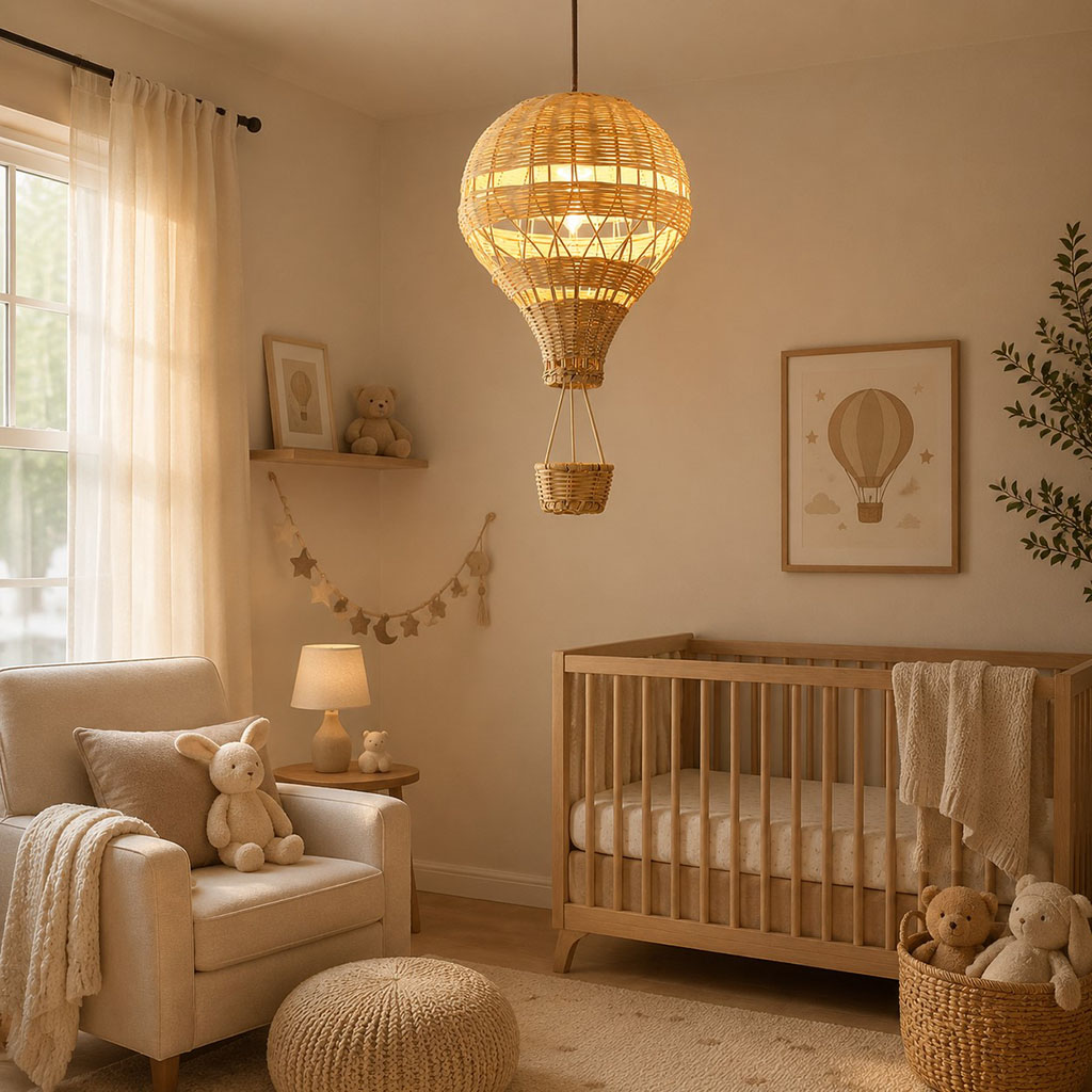 Rattan Hot Air Balloon Pendant Light Nursery Room Decor