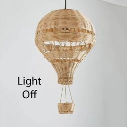 Rattan Hot Air Balloon Pendant Light Off Natural Woven Texture