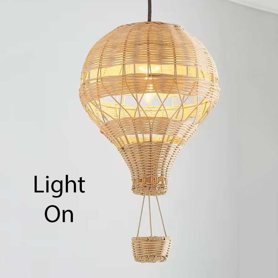 Rattan Hot Air Balloon Pendant Light On Warm Glow