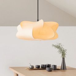 Silk Cocoon Pendant Light casting warm glow in kitchen