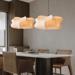 Silk Cocoon Pendant Light cluster above dining table