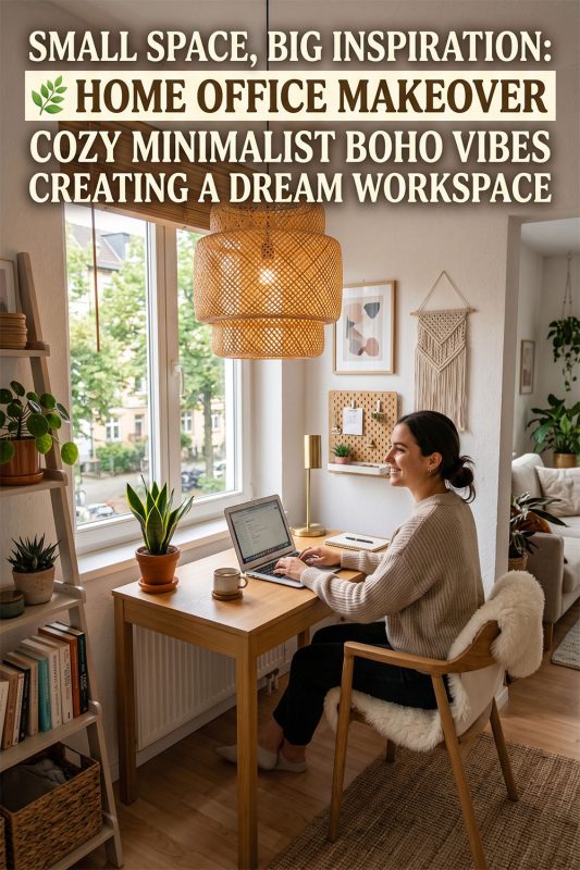 Small Space Home Office Makeover - Cozy Minimalist Boho Lighting Ideas