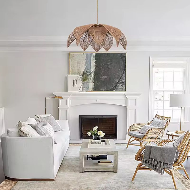 Vintage Flower Pendant Light Wicker Chandelier Living Room Decor