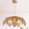 Vintage Flower Shaped Pendant Light Wicker Chandelier Gold Finish