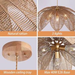 Vintage Wicker Chandelier Features Natural Rattan