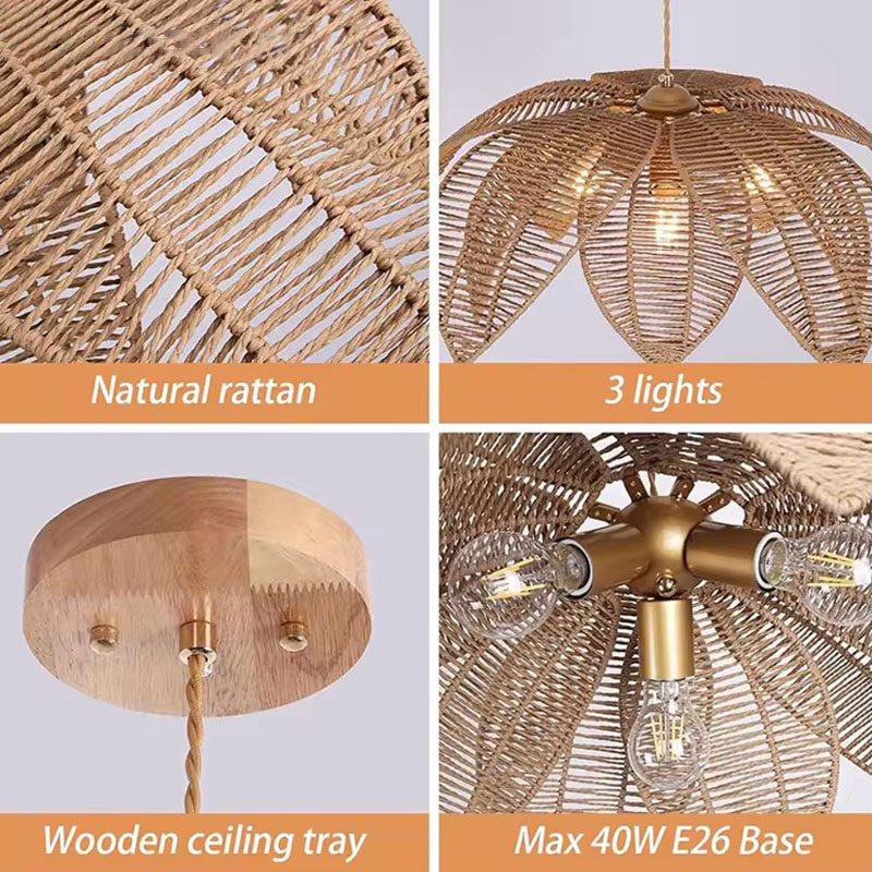 Vintage Wicker Chandelier Features Natural Rattan