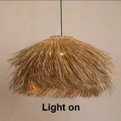 Wabi Sabi Rattan Bird Nest Chandelier Light On Warm Glow