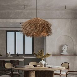 Wabi Sabi Rattan Pendant Lamps Above Dining Table Boho Interior
