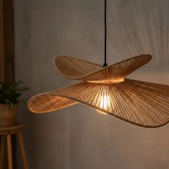 Wabi Sabi Wicker Double Wing Pendant Light Crossed Blade Design