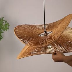 Wabi Sabi Wicker Double Wing Pendant Light Handmade Installation