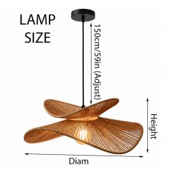 Wabi Sabi Wicker Double Wing Pendant Light Size Chart Diagram