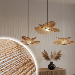Wabi Sabi Wicker Double Wing Pendant Lights Set of Three Decor