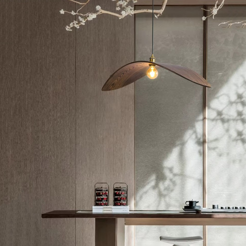 Wabi Sabi Wing Wood Pendant Light Warm Sunlight Dining Corner