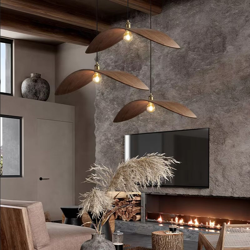 Wabi Sabi Wing Wood Pendant Lights Rustic Living Room Decor