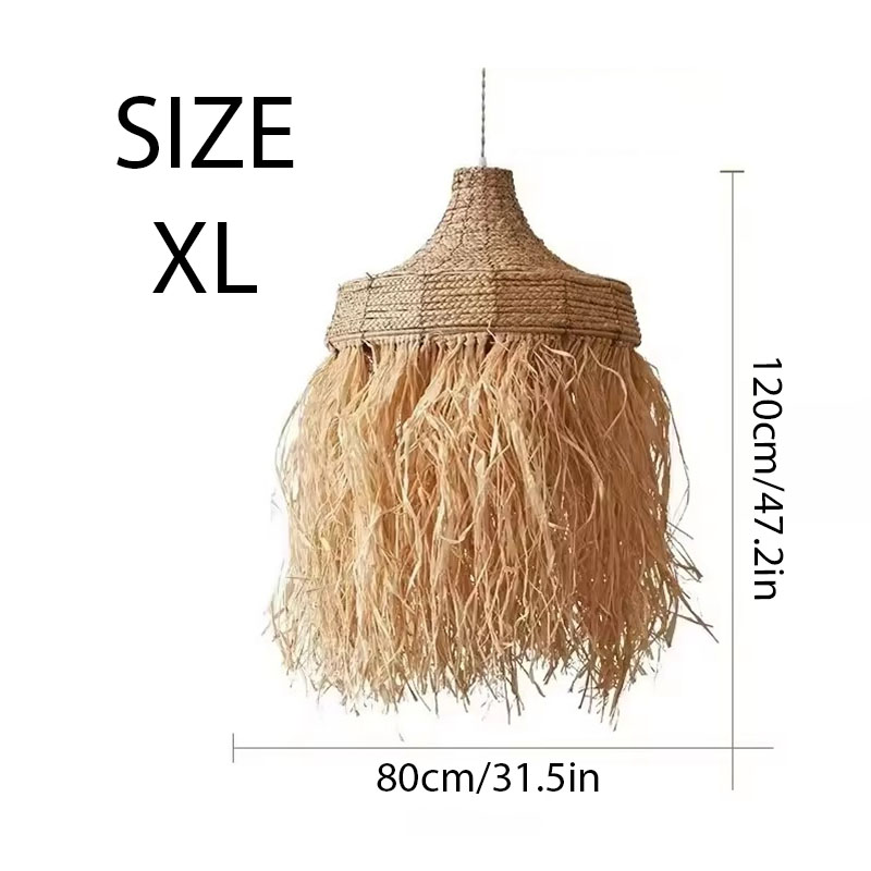Wicker Fringe Pendant Light Natural Boho Size XL