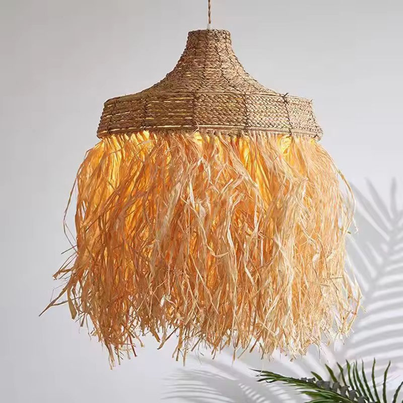 Wicker Fringe Pendant Light Natural Texture Decor
