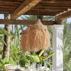 Wicker Fringe Pendant Light Outdoor Dining Pavilion Decor