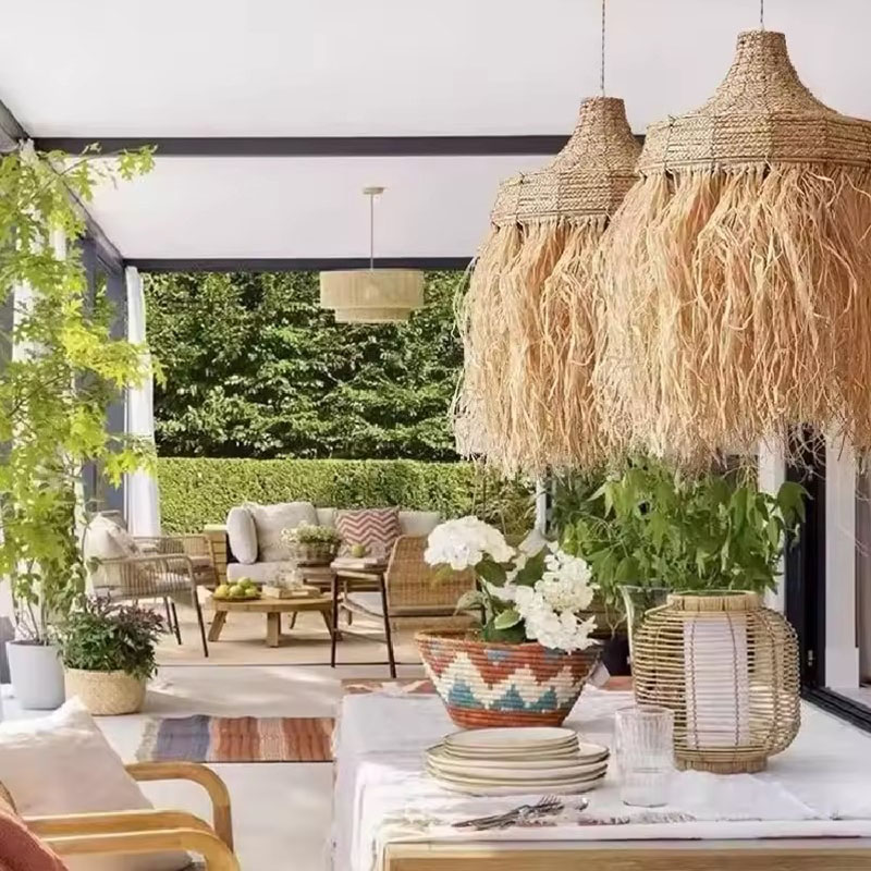 Wicker Fringe Pendant Light Sunroom Patio Decor