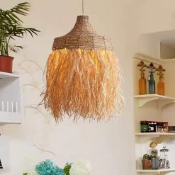 Wicker Fringe Pendant Light White Room Boho Decor