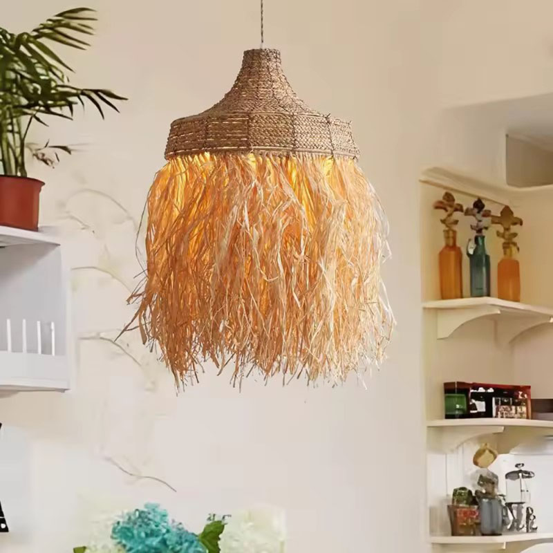 Wicker Fringe Pendant Light White Room Boho Decor