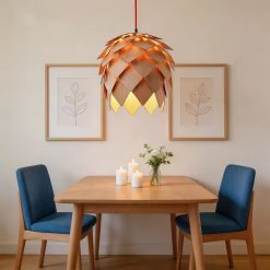 Wooden Pinecone Pendant Light Fixture Over Dining Table