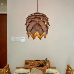 Wooden Pinecone Pendant Light Over Dining Table