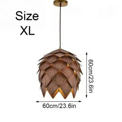 Wooden Pinecone Pendant Light Walnut Size XL