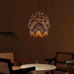 Wooden Pinecone Pendant Light Warm Ambient Lighting