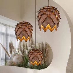 Wooden Pinecone Pendant Lights Mixed Sizes Modern Interior