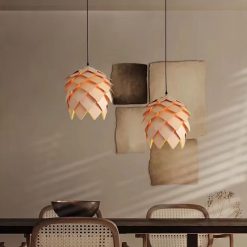 Wooden Pinecone Pendant Lights Set of Two Kitchen Island