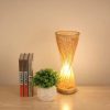 Handwoven Bamboo Table Lamp Wicker Light Fixture Books Plant Decor
