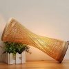 Handwoven Bamboo Table Lamp Wicker Light Fixture Tilted Warm Glow