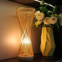 Handwoven Bamboo Table Lamp Wicker Light Fixture Vase Ambient Lighting