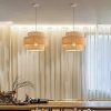 Layered Rattan Pendant Light Boho Drum Lamp Shade Dining Room Pair
